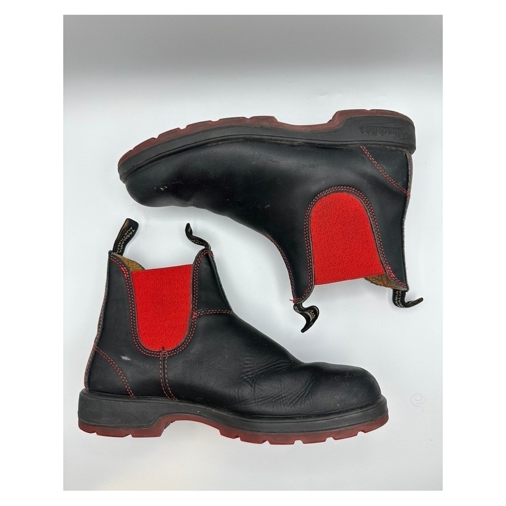 Blundstone 1316 Chelsea Boots Mens 9.5 Black Leather Red Elastic Pull On Work
